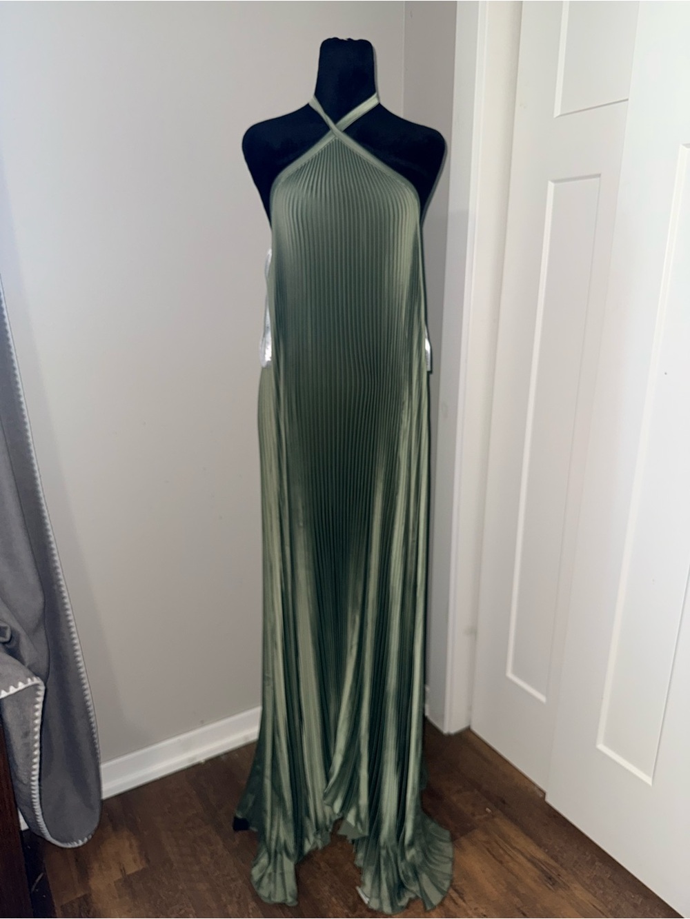 Lidee Deesse Gown in Moss Green Maxi Dress Pleated Halter US 4 - Picture 3 of 8